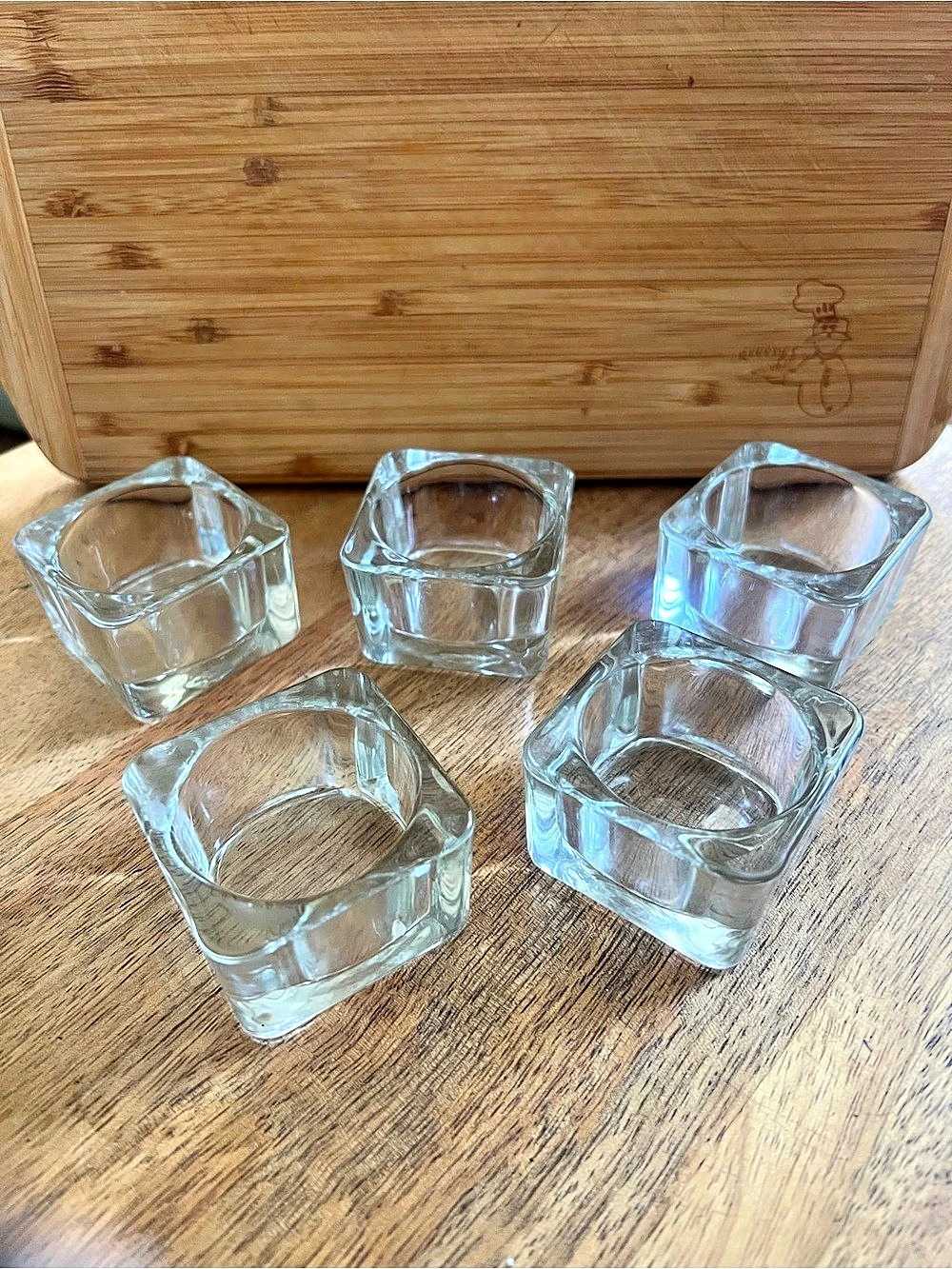 Set of 5 Clear Glass Votive Candle Holders Square Heavy Tealight Decor